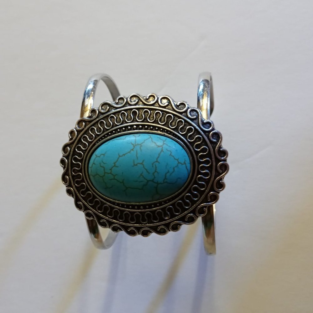 Turquoise cuff bracelet.
